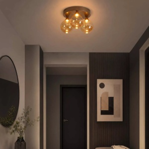 Lustra aplicata tavan, Opus Lux, Sticla Amber si Metal Bronz, LED CCT