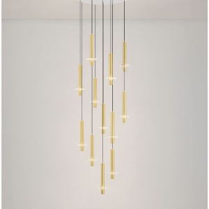 Lustra cu 12 Pendule tub subtire aluminiu auriu si alabastru LED NOEMI - Img 4