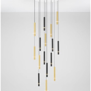 Lustra cu 16 Pendule tub subtire aluminiu auriu si negru LED NOEMI - Img 8