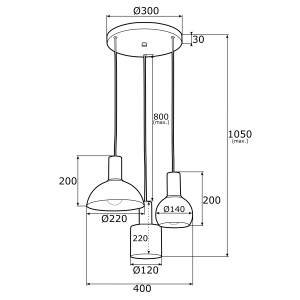 Lustra cu 3 pendule design minimalist SINES negru 104265 universul-luminii.ro