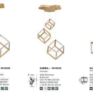 Lustra cu 3 pendule LED design modern geometric GABBIA auriu NVL-9818232 185685 universul-luminii.ro