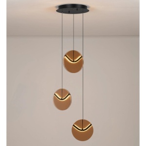 Lustra cu 3 pendule LED metal negru cu sticla champagne, HALLEY - Img 4