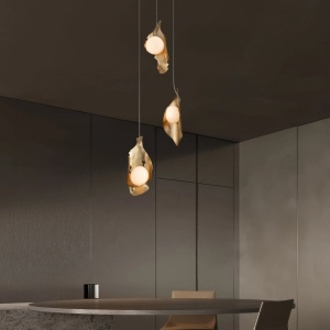 Lustra cu 3 pendule LED otel auriu si sticla MALORY