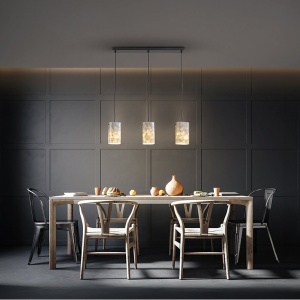 Lustra cu 3 pendule metal negru, sidef alb Nakar