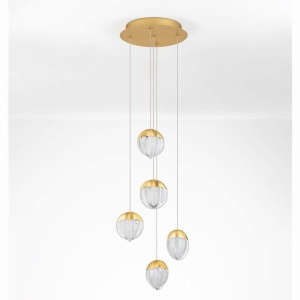 Lustra cu 5 pendule LED ALICIA auriu - Img 3
