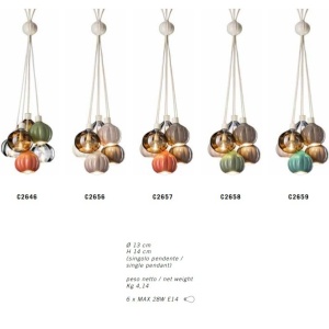 Lustra cu 6 pendule design italian realizat manual din ceramica si sticla AFOXÉ Mix 216325 universul-luminii.ro