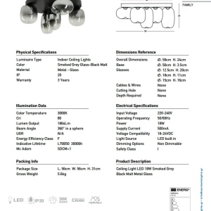 Lustra LED aplicta design decorativ VITRO negru/gri fumuriu - Img 4