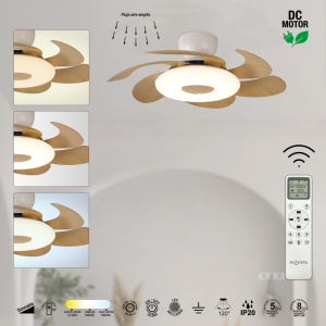 Lustra LED cu ventilator si telecomanda FLOWER alb/lemn - Img 5