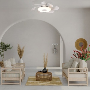 Lustra LED cu ventilator si telecomanda FLOWER alb