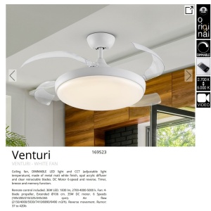Lustra LED cu Ventilator si telecomanda, lame retractabile Venturi alb 150145 universul-luminii.ro