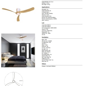 Lustra LED cu ventilator si telecomanda NEMO L alb/lemn - Img 6