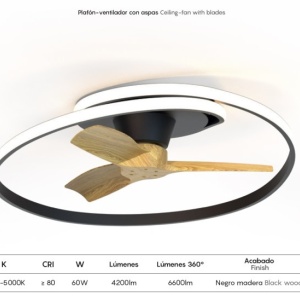 Lustra LED cu Ventilator si telecomanda OCEAN negru/lemn 139765 universul-luminii.ro