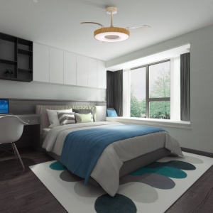 Lustra LED cu Ventilator tavan smart sistem TUYA si telecomanda COIN lemn