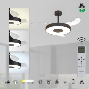 Lustra LED cu Ventilator tavan smart sistem TUYA si telecomanda COIN negru - Img 5