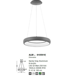 Lustra LED design modern circular ALBI 32W gri NVL-8105619 - Img 3