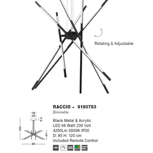 Lustra LED design modern cu brate reglabile si telecomanda RACCIO negru 56615 universul-luminii.ro