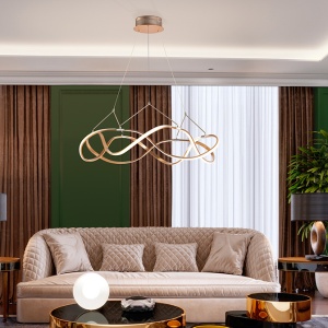 Lustra LED design ultra-modern, dimabila cu telecomanda, Molly auriu roze 80cm 96255 universul-luminii.ro