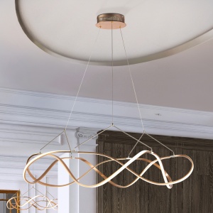 Lustra LED dimabila cu telecomanda design XL ultra-modern Molly auriu roze 110cm 98775 universul-luminii.ro