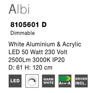 Lustra LED dimabila, design modern Albi alb, 61cm 52685 universul-luminii.ro