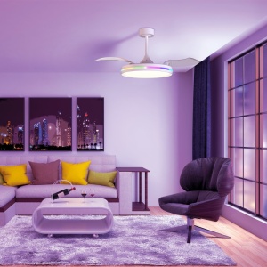Lustra LED RGB cu ventilator palete retractabile RAFAGA alb 2700K-6500K