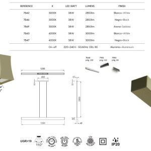 Lustra LED suspendata design liniar HANOK 38W 3000K alba 133455 universul-luminii.ro