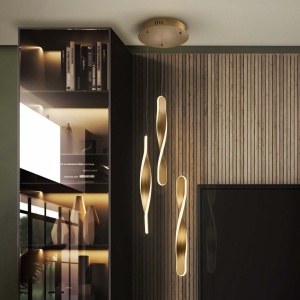 Lustra LED suspendata design modern Twist auriu - Img 1