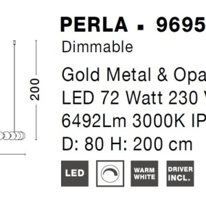 Lustra LED suspendata, dimabila, deosebita design lux PERLA opal, auriu 80cm 211015 universul-luminii.ro