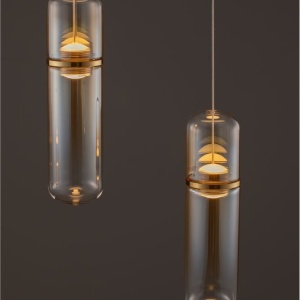 Lustra moderna cu 2 pendule LED, Metal, Auriu, Sticla, Amber, Norma 245485 universul-luminii.ro