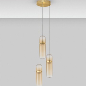 Lustra moderna cu 3 pendule LED, Metal, Auriu, Sticla, Amber, Norma 168895 universul-luminii.ro