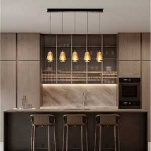 Lustra moderna cu 4 pendule LED, Metal, Sticla, Champaigne, ALISH - Img 6