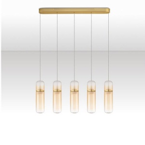 Lustra moderna cu 5 pendule LED, Metal, Auriu, Sticla, Amber, Norma 168905 universul-luminii.ro
