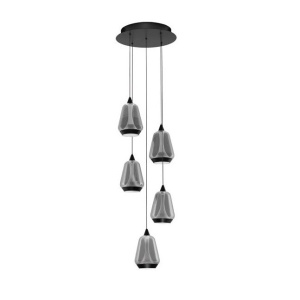 Lustra moderna cu 5 pendule LED, Metal, Sticla, Fumuriu, ALISH