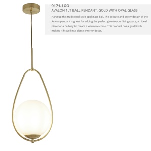 Lustra / Pendul design modern Avalon auriu / opal 9171-1GO SRT - Img 2