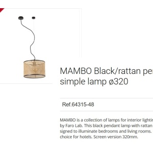 Lustra pendul moderna design natural MAMBO simple 32cm negru/ratan 64315-48 90715 universul-luminii.ro