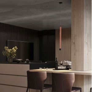 Lustra, Pendul tubular din travertin Muse metal negru