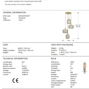 Lustra suspendata design decorativ modern Osiris 4 auriu - Img 7