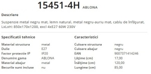 Lustra suspendata design modern ABLONA lemn 15451-4H GL 199095 universul-luminii.ro