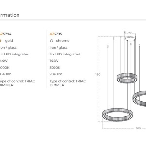 Lustra suspendata LED SPARK 40+60+80 DIMM GO 143645 universul-luminii.ro