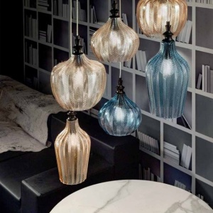Lustra suspendata, Pendul CLEOFE ambra, alb, cobalt sau ecru 230225 universul-luminii.ro
