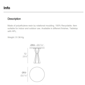 Masa de exterior / interior design modern premium VERTEX 70cm - Img 4