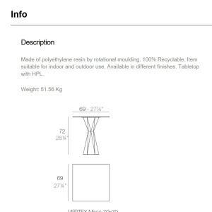 Masa de exterior / interior design modern premium VERTEX 70x70cm - Img 4