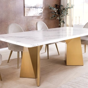 Masa design modern, Metal, Auriu, Marmura, Alb, EXTRAVAGANCIA 200cm, A-45929 VC - Img 6