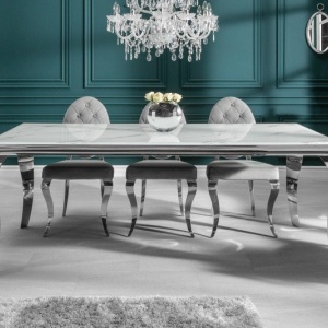 Masa dining eleganta Modern Barock 180cm, argintiu/ aspect de marmura - Img 4