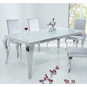 Masa Dining Eleganta, Sticla, Alb, Modern Barock 180cm