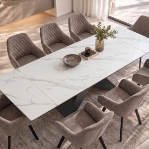 Masa Extensibila cu Blat Ceramic Alb mat, DIAMOND 180-260cm - Img 6