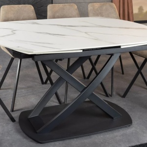 Masa extensibila cu design prin rotire Inception 130-190cm alb marmorat - Img 6