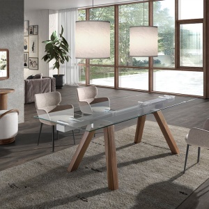 Masa extensibila deosebita design LUX Walnut-Glass 160-240x90cm - Img 3