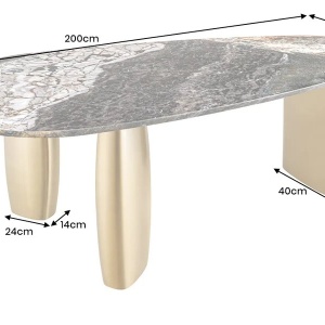 Masa Ovala, Metal, Auriu, Marmura, ORGANIC 200cm, A-46205 VC - Img 4
