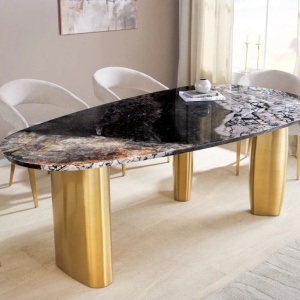 Masa Ovala, Metal, Auriu, Marmura, ORGANIC 200cm, A-46205 VC - Img 14