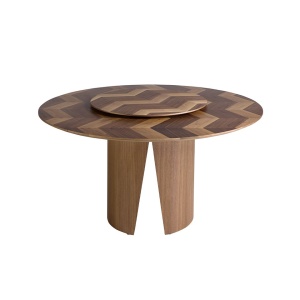 Masa rotunda cu blat central pivotant design LUX Walnut 150cm - Img 3